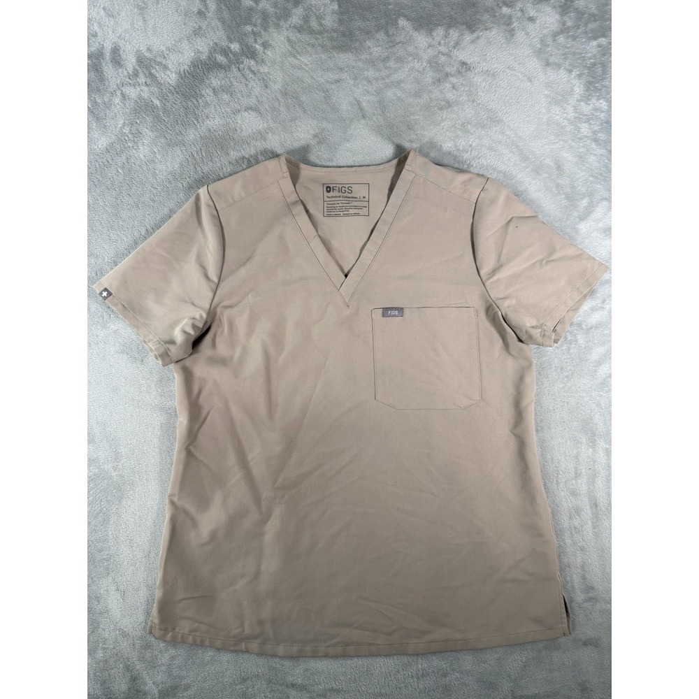 Figs Scrub Top Womens Medium Tan Catarina One Pocket Short Sleeve Health Care